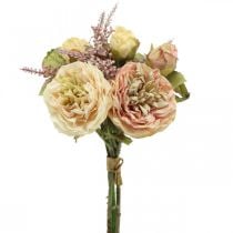 Roser kunstige blomster i bunt høstbukettkrem, rosa H36cm