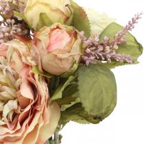 gjenstander Roser kunstige blomster i bunt høstbukettkrem, rosa H36cm