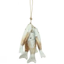 gjenstander Rustikk fiskehenger i tre med 5 fisk hvit natur 15cm