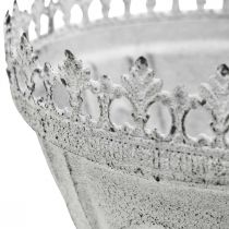 Dekorasjonskopp dekorative skål i metall hvit med kronekant H15cm
