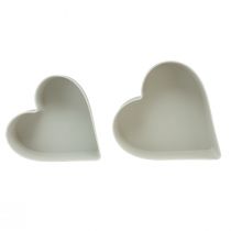 gjenstander Skål hjerte plast dekorativ skål hvit grå 24/21cm sett med 2 stk