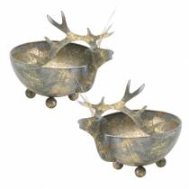 gjenstander Skål med reinsdyrhode gylden vintage look metall Ø9,5cm 2stk