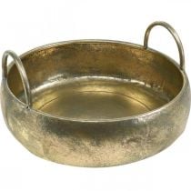 Dekorativ skål antikk look med håndtak gyldent metall Ø31cm