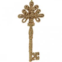 Dekorasjonsnøkkel, julepynt med glitter, juletrepynt Golden H15.5cm 12stk