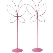 gjenstander Sommerfugl Metalldekor Fjær Fuchsia Gull H35cm 2 stk