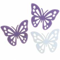 gjenstander Filt sommerfugl borddekor lilla hvit assortert 3,5x4,5cm 54 stk.