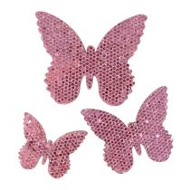 Dryss dekorasjon sommerfuglrosa glitter 5/4 / 3cm 24stk