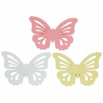 Spredt dekor sommerfugl hvit, gul, rosa assortert tre 5cm 40p