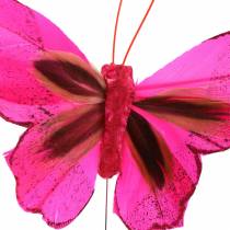 Fjærsommerfugl med wire 7cm rosa lilla 24stk
