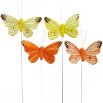 Dekorative sommerfugler, blomsterplugger, vårsommerfugler på ledning gul, oransje 4×6,5cm 12stk