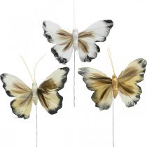 Deco sommerfugl, vårdekor, møll på tråd brun, gul, hvit 6×9cm 12stk