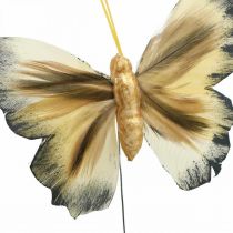 Deco sommerfugl, vårdekor, møll på tråd brun, gul, hvit 6×9cm 12stk