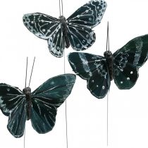 Fjærsommerfugler svart og hvit, sommerfugler på tråd, kunstige møll 5,5×9cm 12stk
