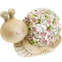 Snegl med blomsterdekor, hagedyr, dekorativ snegl, sommerdekorasjon brun/rosa/grønn H13,5cm L19cm