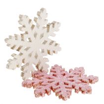gjenstander Snowflake 4cm rosa/hvit med glitter 72 stk