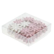gjenstander Snowflake 4cm rosa/hvit med glitter 72 stk