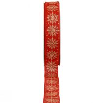 gjenstander Julebånd gavebånd snøflak rød 25mm 20m