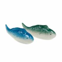 Svømmefisk blå / grønn keramikk 11,5cm 2stk