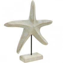 Sjøstjerner i tre, maritim dekorativ skulptur, sjødekor naturlig, hvit H28cm