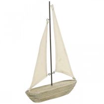 Dekorativ treseilbåt, maritim dekorasjon, dekorativt skip shabby chic, naturlige farger, hvit H29cm L18cm