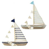 gjenstander Dekorativ skip tre seilbåt vintage med skjell H22cm 2stk