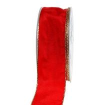 Rødt silkebånd med gullkant 40mm 25m