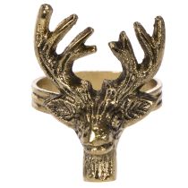 gjenstander Serviettring i metall med hjortehode i gullutseende, 6 cm, 4 stk.