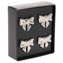 gjenstander Serviettring med sløyfe, metall, skinnende sølv, 5 cm, 4 stk.
