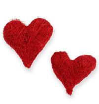 Sisal hjerter 5-6 cm rød 24stk