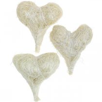 Sisalhjerter, Valentinsdag, Morsdag, blekede dekorative hjerter, kremhvit H7,5–9cm 16 stk.