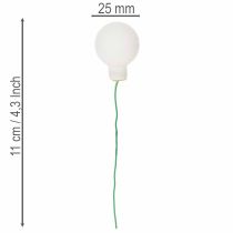 gjenstander Mini glasskuler med speilblanke bær på ståltråd, hvite, 25 mm, 140 stk.