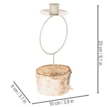 gjenstander Lysestake med bjørkefot og metallring, 20 cm