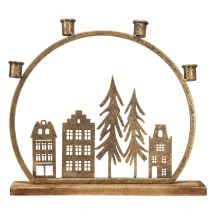 gjenstander Pinnelysestake julerekke med hus antikk gull 36×32cm