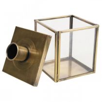Lysestake metall kunst glass vintage kube messing 7,5 cm
