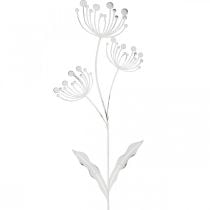 Vårpynt, deco plug flower shabby chic hvit, sølv L87cm B18cm