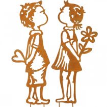 Nostalgiske plugger, gutt og jente, hagedekorasjon, blomsterplugg patina L46,5 cm sett med 2 stk.