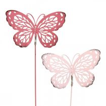 Hagestokk sommerfugl metall rosa H30cm 6stk