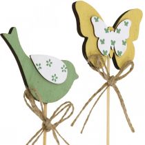 gjenstander Plugg fuglesommerfugl, tredekor, planteplugg vårdekor grønn, gul L24/25cm 12stk