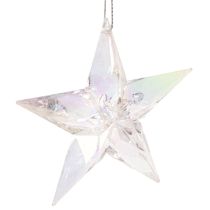 gjenstander Dekorative stjernepynt, iriserende klar akryl, juletrepynt, 9 cm, 6 stk.