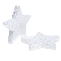Stjerner hvite 6,5 cm med glimmer 36 stk