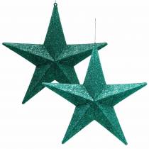 Glitterstjerner til å henge smaragd / bensin Ø21cm 2stk