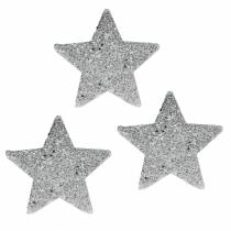 gjenstander Spredte stjerner med glitter Ø6,5cm sølv 36stk
