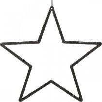 Julepynt stjerneheng svart glitter 17,5cm 9stk