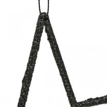 Julepynt stjerneheng svart glitter 17,5cm 9stk