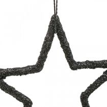 Julepynt stjerneheng svart glitter 7,5cm 40p