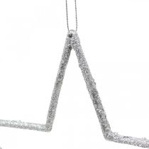 Julepynt stjerneheng sølv glitter 17,5cm 9stk