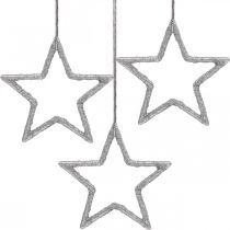 Julepynt stjerneanheng sølv glitter 7,5cm 40p