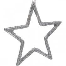Julepynt stjerneanheng sølv glitter 7,5cm 40p