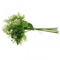 gjenstander Dekorativ kunstig blomsterbukett, grønn og hvit, 36 cm lang, kunstig blomsterdekorasjon til bord, vase og vinduskarm, eukalyptus og blomster