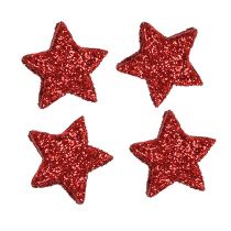 gjenstander Scatter dekorasjon stjerner rød 2,5cm glimmer 96stk